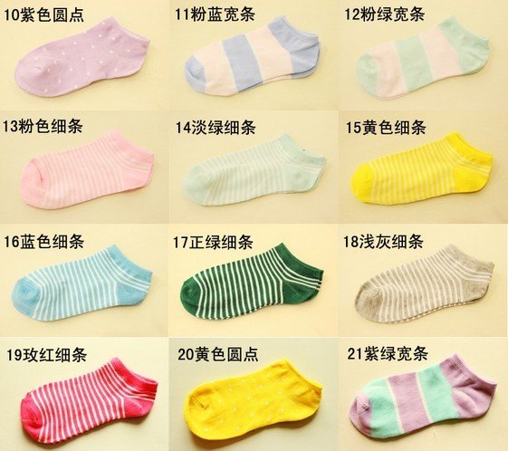 Wholesale 40piece=20pairs New Arrival Mix Cotton Candy Colored Striped Socks Women Free Shipping