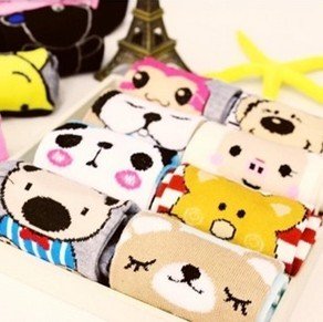 Wholesale Cotton Blends Women Kawaii AB Cartoon Short Sock SOX Fit For 34-39 Yards Free Shipping