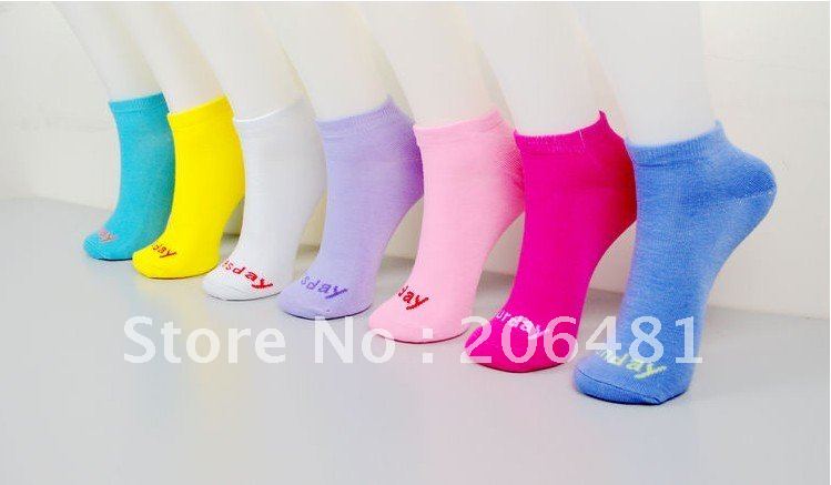 Wholesale Cute Love Heart combed Cotton Week 7 Days Lady Ankle Socks 14 pairs/Lot