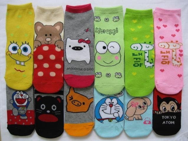 Wholesale lots Lovely Cartoon Animal Socks / Cute Lady Cotton Short Sock (SM-01)