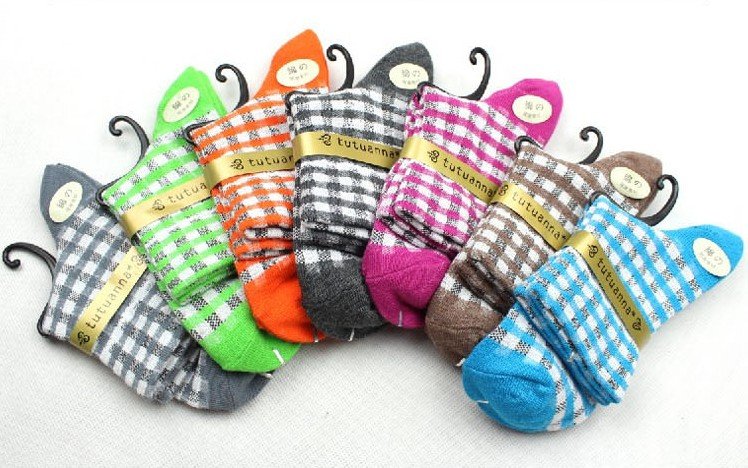 Winter Plaid Pattern  Women Warm Breathable Socks,20 Pair/Lot+Free shipping