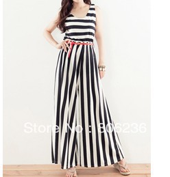 Women Fashion Black And White Stripe Loose Leggings Jumpsuits  A2470