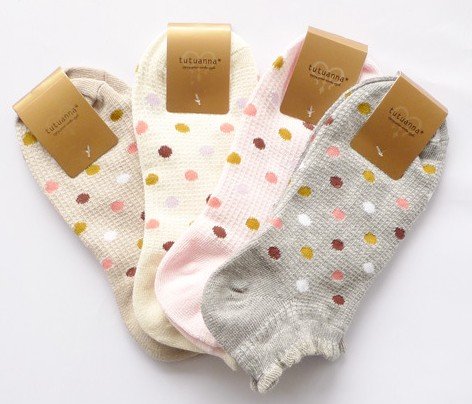 Women Ladies Cotton Short Sport Socks With Polka Dot Pattern,24 Pair/Lot+Free Shipping