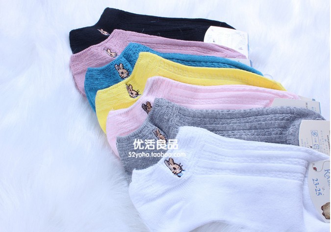 women's 100% cotton spring and summer thin sock slippers sock cartoon embroidery free shipping