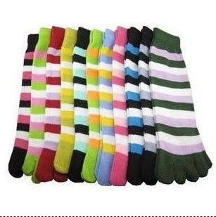 Women's multicolour stripe toe socks five-toe socks female socks -