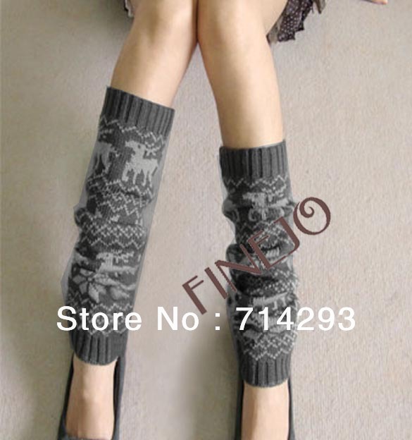Women's Winter Knitting Snowflake Deer Shape Deer Leg Warmer Footless Knee High Socks Free shipping 9316
