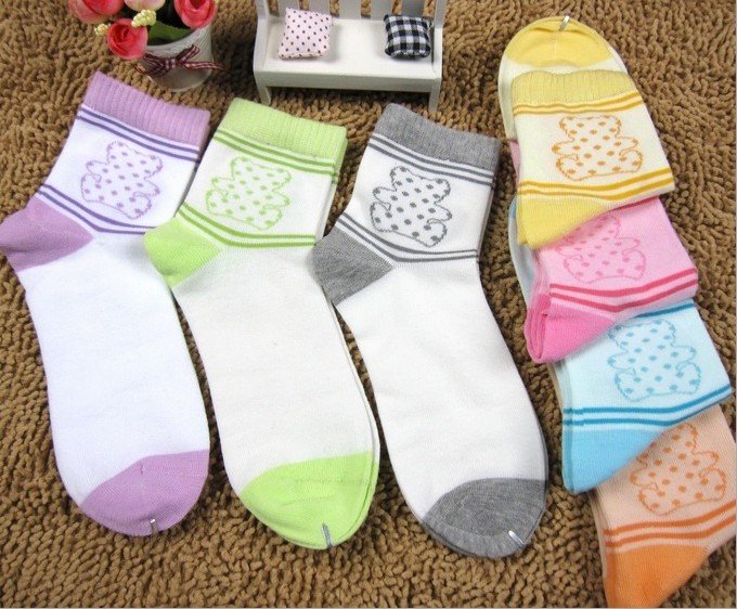 Women Summer Thin Style Women's Combed Cotton Breathable Sports Socks With Bear Design,Free Shipping