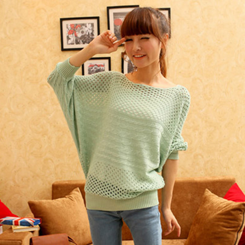 ,001 Free shipping, 2012 autumn women's candy color pullover loose cutout batwing sleeve sweater knitted female outerwear