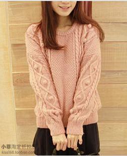 011056hj autumn 2012 women's sphere long-sleeve loose knitted twisted sweater plus size