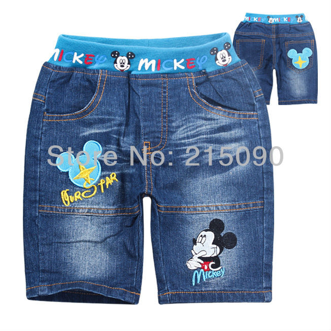 013 Summer Boys Mickey Mouse Denim Jeans Kids Cotton children Pants Trousers Childrens Cartoon Cloth Aged 3-9years Free Shipping