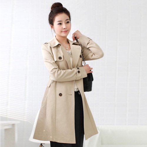 0132 # 2012 autumn and winter of new double-breasted long coat Slim lapel coat - beige (730g)