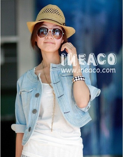 0188 2012 autumn OL outfit o-neck single breasted three quarter sleeve denim small suit jacket