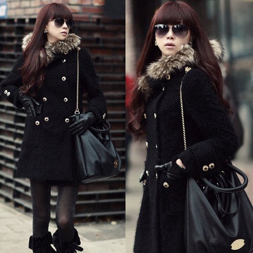 0215 # winter , the quality of the new Korean double - breasted hooded cashmere coat woolen coat jacket and long sections