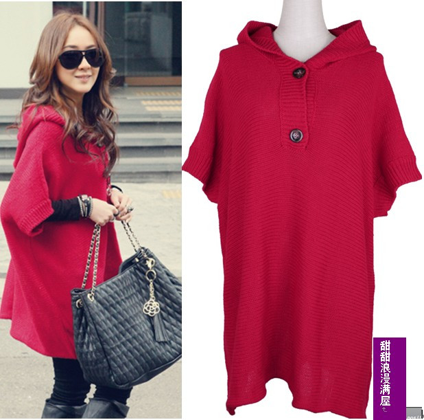 029109 trend hooded loose short-sleeve medium-long sweater outerwear high quality