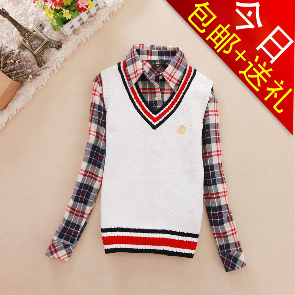 0312 2012 autumn and winter fashion preppy style female solid color 100% cotton sweater wool waistcoat small sweater vest