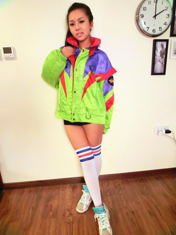 0451sa-sa vintage fireboats vintage neon color block tooling short jacket