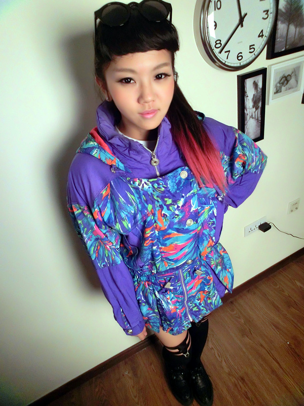 0451sa-sa vintage neon color block hiphop electronic perak ski suit cotton-padded jacket