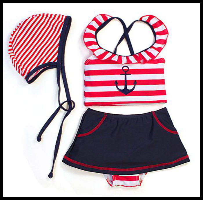 06-013 2013 new 4pcs Sailor style childrens swemwear for girls girl bikini swimsuit children's swimsuit Free shipping