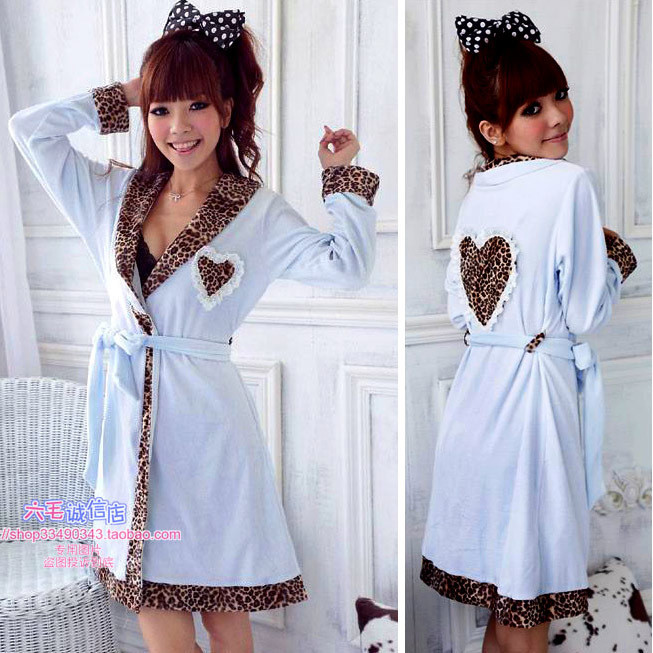 0604 super sexy leopard print velvet robe light blue Drop/Free Shipping