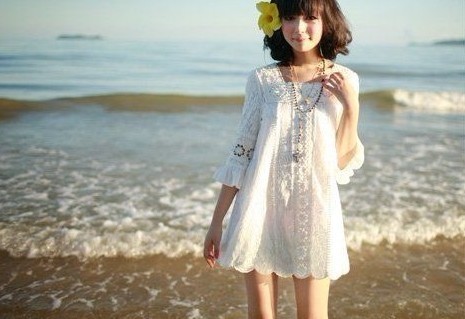 073 2012 vintage lace chiffon half sleeve one-piece dress crotch