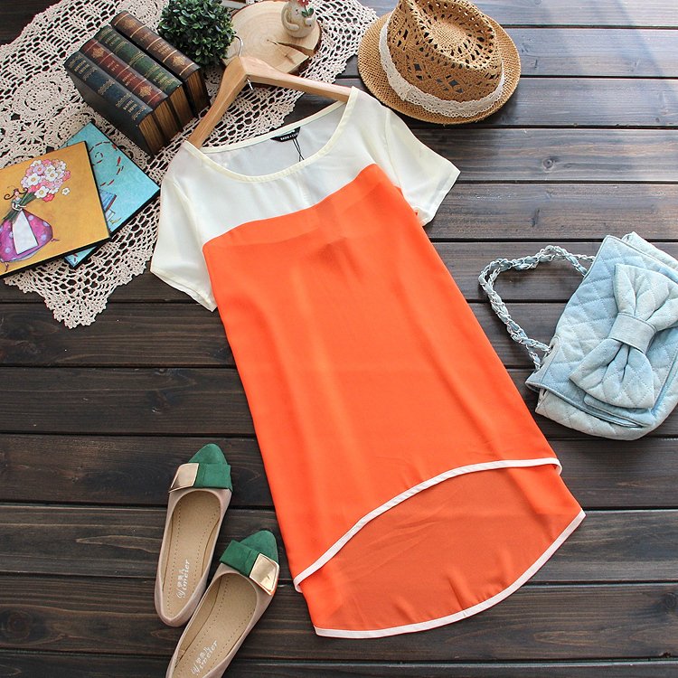 0755 summer 2012 gentlewomen colorant match loose short-sleeve chiffon shirt women's top