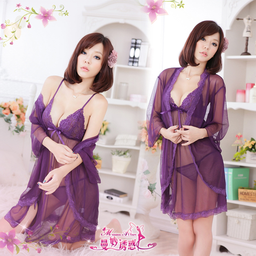 0786 elegant ! purple long-sleeve sexy sleepwear piece set sleep set