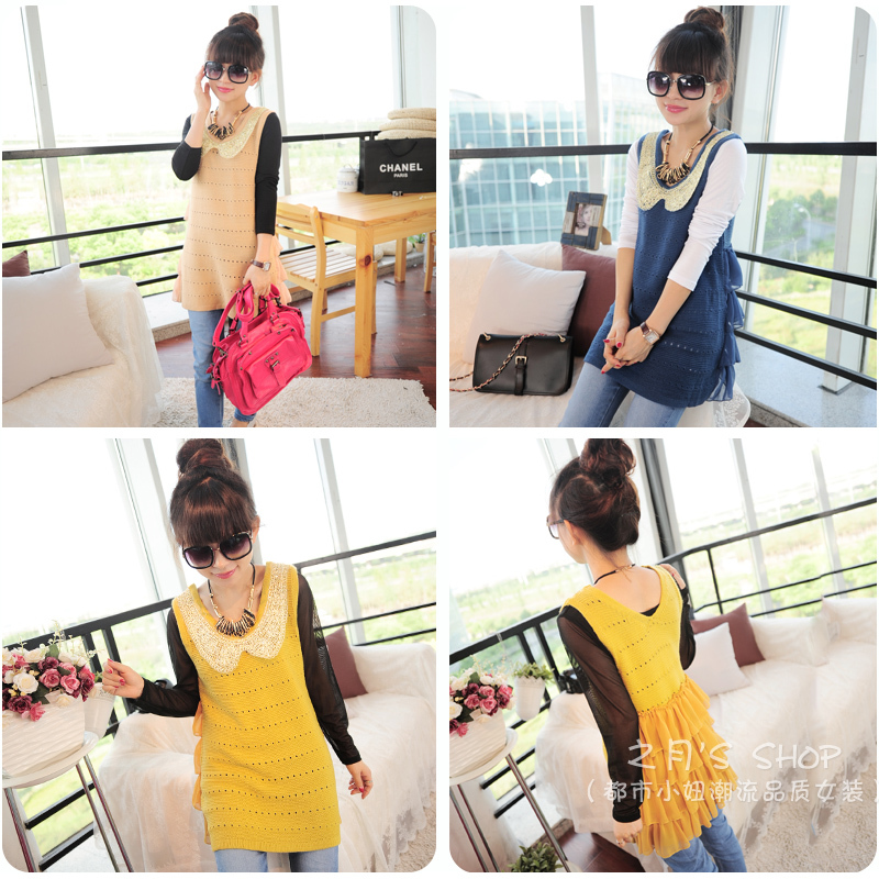 08.29 2012 autumn ubiquitous1 peter pan collar after chiffon sleeveless sweater women's hos3086