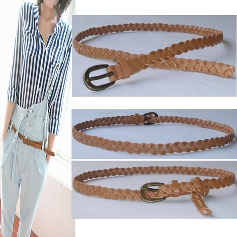 0810 belt female genuine leather knitted belt thin twist knitted strap cowhide