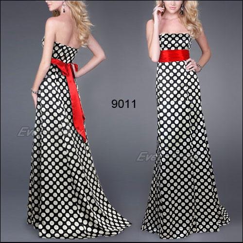 09011 Free Shipping Formal Ribbon Tie Strapless Evening Gowns