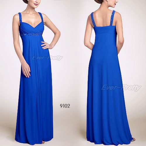 09102BL Free Shipping Sexy Blue Crystal-like Beads Evening Dress