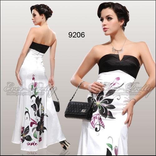 09206WH Free Shipping Fab Flower Printed Strapless Evening Dress