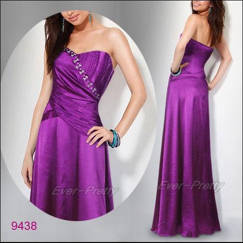 09438PP Free Shipping Elegant Strapless Purple Rhinestone Satin Evening Dresses