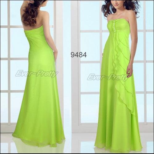09484GR  Free Shipping Sexy Strapless Rhinestones Green Long Evening Dresses