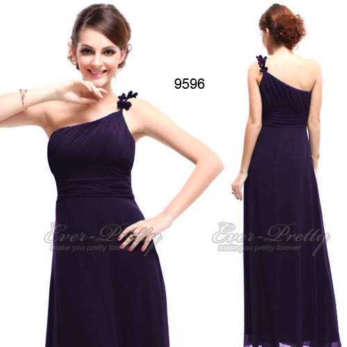 09596PP Free Shipping One Shoulder Purple Flower Ruffles Chiffon NWT Prom Dress