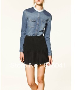 1-071 European style stitching color cowgirl shirt shirt