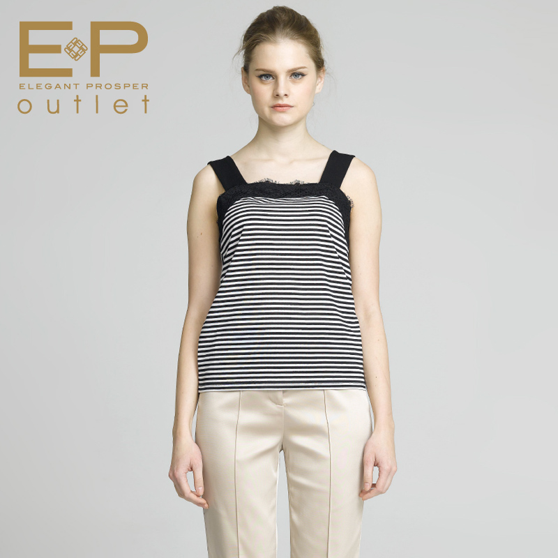 1.15 ep women's 2013 spring black stripe modal knitted spaghetti strap top