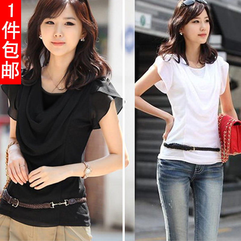 1 2012 summer women's slim chiffon patchwork smallerone batwing sleeve short-sleeve chiffon shirt