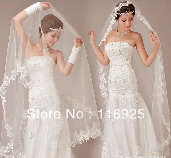 1.5 Meters and 3 mters Length Bridal Trailing  Wedding Veils ,Lace Mantillas for Bridal Wholesale ,10 pcs/lot
