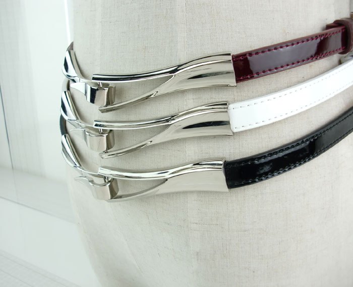 1.5cm quality genuine leather japanned leather unique rhombus hook women's thin belt fashion waist decoration