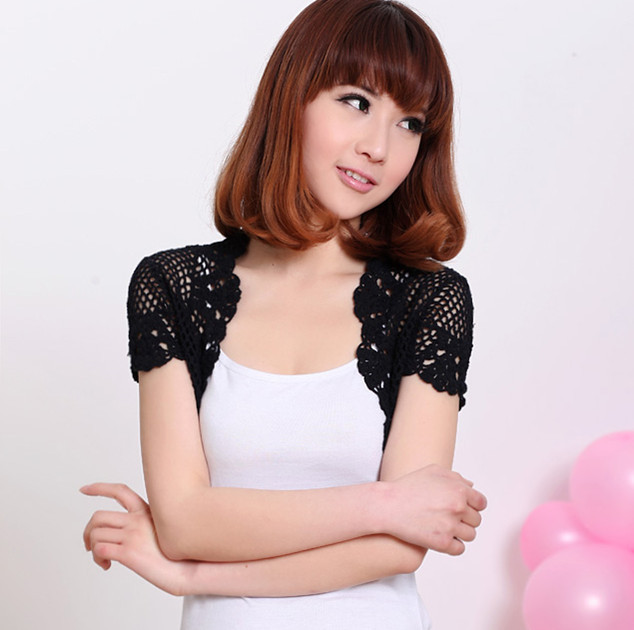1.5gg short-sleeve 100% cotton shrug slim summer small cape cutout cardigan 2209