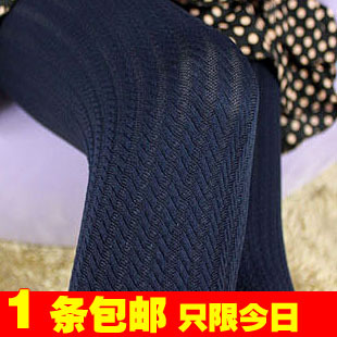 1 double velvet pantyhose vertical stripe twist thick socks women's