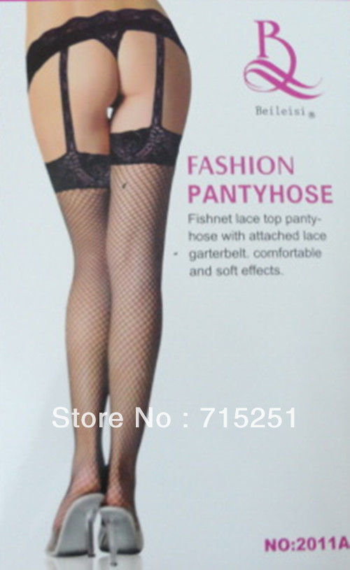 1 dozen(6 pairs of a dozen)Free shopping fishnet lace top panty hose with attached lace garterbelt comfortable and soft effects