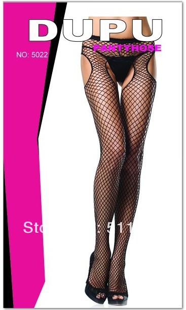 1 dozen(6 pairs of a dozen)Free shopping Good quality stockings Women Sexy crotch Open small grid pantyhose,Black 5022