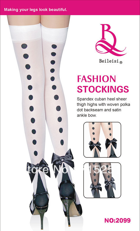 1 dozen(6 pairs of a dozen)Free shopping  Women sexy  Black dots stockings2colors  White2099