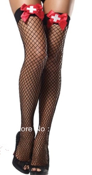 1 dozen(6 pairs of a dozen)Free shopping  Women Sexy  little nurse, fine mesh stockings Black 6002