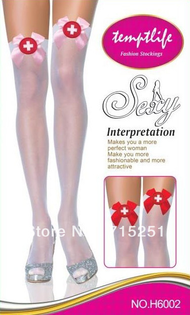 1 dozen(6 pairs of a dozen)Free shopping  Women Sexy  little nurse, whitetransparent stockings White  H6002