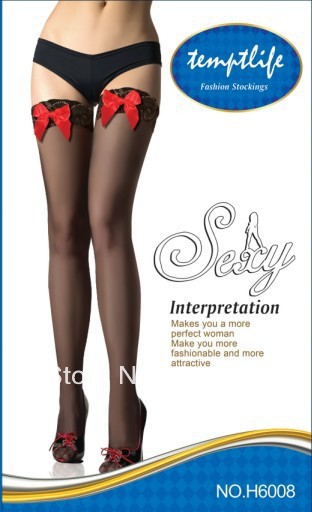 1 dozen(6 pairs of a dozen)Free shopping  Women Sexy Red bow stockings  Black H6008