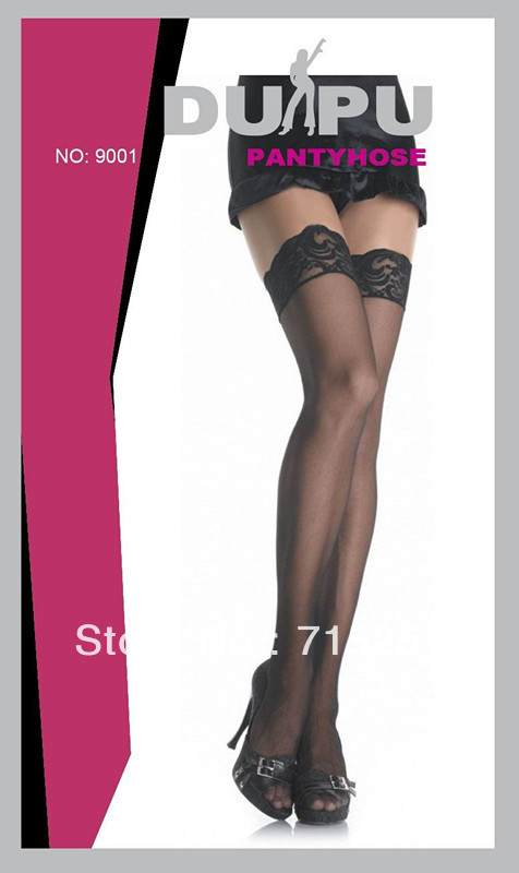 1 dozen(6 pairs of a dozen)Free shopping  Women Sexy silicone silk  stockings Black  9001