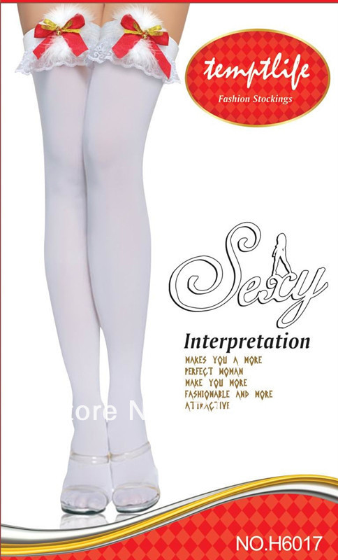 1 dozen(6 pairs of a dozen)Free shopping  Women Sexy  White fluffy ball stockings Red 6017