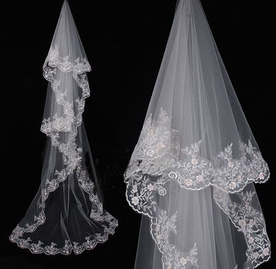 1-Layer dragging White/ivory Wedding Bridal Dress Tiara Lace Beads Veil Scarf/Shawl  SMTMJ-75